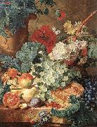 Jan van Huijsum Still life with flowers and fruit. oil